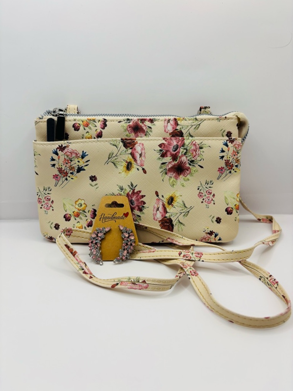 Floral Crossbody Purse with Earrings